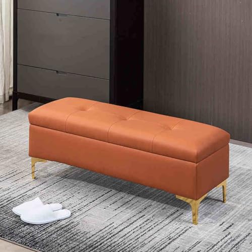 Ottomane aus Kunstleder in Orange – Stilvoller Pouf für Wohnzimmer und Schlafzimmer, perfekte Fußstütze oder Nachttisch, 100 x 40 cm, platzsparende Lösung. von Generisch