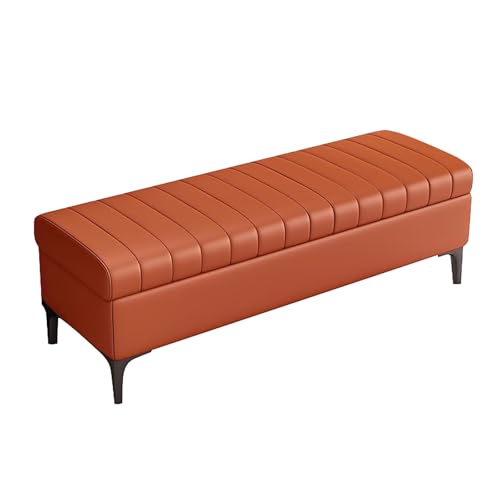 Ottomane aus Leder, gepolsterte Sitzgelegenheit für Wohnzimmer und Eingangsbereich, stilvolle Bett-Aufbewahrung, Orange, 150 x 45 cm Ottomane aus Leder, gepolsterte Sitzgelegenheit für Wohnzimmer und Eingangsbereich, stilvolle Bett-Aufbewahrung, Orange, 150 x 45 cm von Generisch