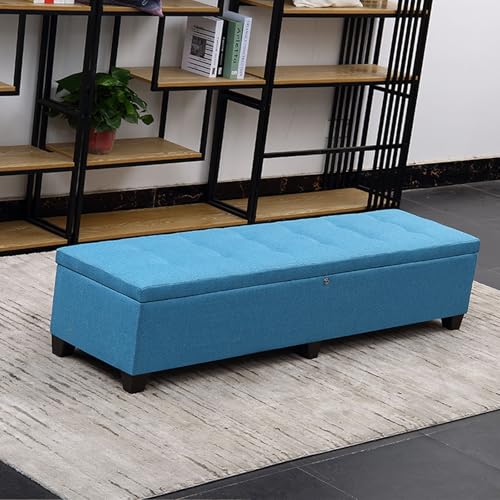 Ottomane mit Schloss – Gepolsterter Pouf mit geräumigem Stauraum, rechteckiges Design für Schuhe und Privatsphäre, perfekt für Schlafzimmer oder Wohnzimmer (Blau) von Generisch