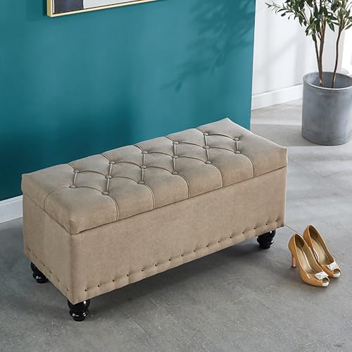 Ottomane mit Stauraum, Schuhregal, 99,8 cm, für Innenbereich, Mehrzweckbehälter für Flur, Wohnzimmer, Kinderzimmer, stilvolle und funktionale Möbel, Beige von Generisch