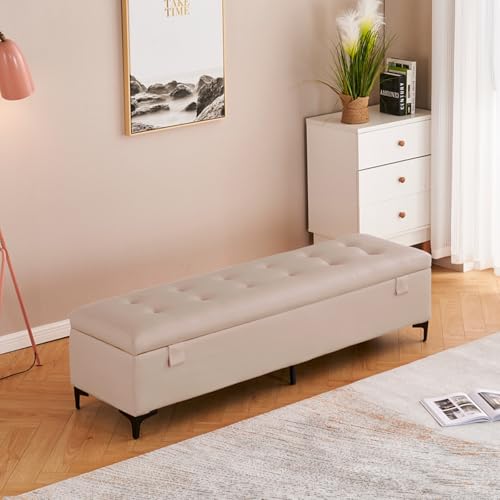 Ottomane mit doppelter Verriegelung, rechteckig, Kunstleder, extra lang, versteckter Behälter für Schlafzimmer und Wohnzimmer, Fußstütze für Bettende, stilvolle und funktionale Aufbewahrungslösung. von Generisch