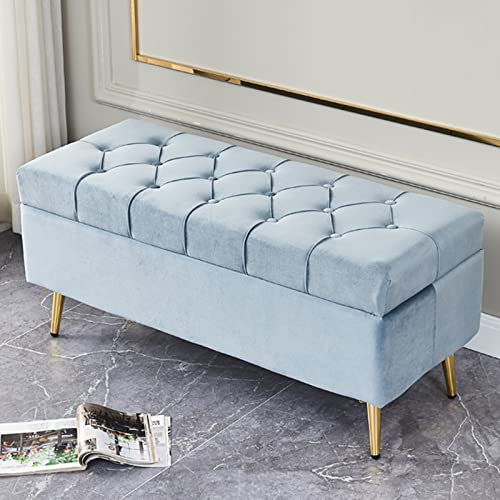 Ottomane mit goldfarbenen Beinen und Knöpfen – moderner gepolsterter Pouf zum Schuhwechseln, Wohnzimmer, Schlafzimmer, Eingangsbereich – Blau, 80 x 40 x 45 cm von Generisch