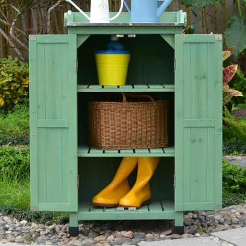 Outdoor-Aufbewahrungsschrank – Gartenregal aus Holz mit Regalen für Terrasse, Balkon und Hinterhof – vielseitige Aufbewahrungsbox für Gartengeräte, Schuhe, Dekoration und mehr (grün) von Generisch