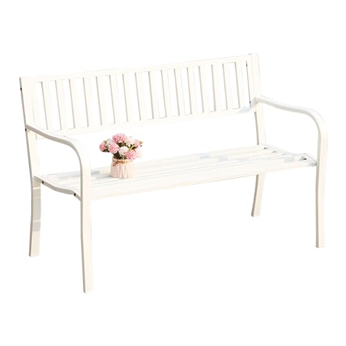 Outdoor-Bank aus Metall mit Rückenlehne und Armlehnen, belastbar, 227 kg Kapazität, perfekt für Garten, Hof und Innenhof von Generisch