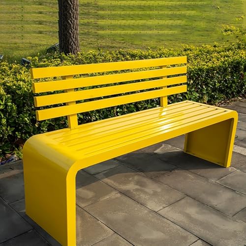 Outdoor-Bank mit Rückenlehne, verzinktes Stahlrohr, Lattensitz, unterstützt 299 kg, ideal für Garten, Park, Eingang, Veranda, Pool von Generisch