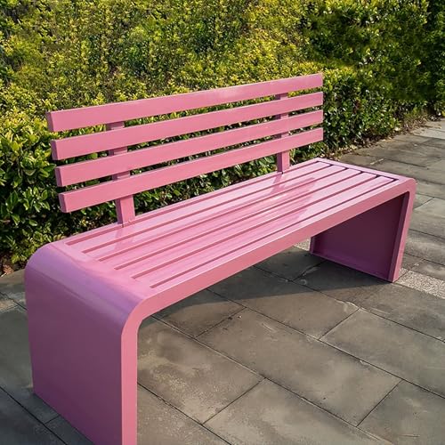 Outdoor-Bank mit Rückenlehne, verzinktes Stahlrohr, Lattensitz, unterstützt 299 kg, ideal für Garten, Park, Eingang, Veranda, Pool von Generisch