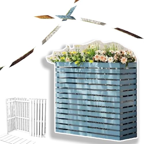 Outdoor-Blumenständer und Klimaanlagenabdeckung, dekorativer Holzzaun für Wärmepumpe und Wechselstromeinheit, Blau, groß, wetterbeständig, Gartenzubehör von Generisch