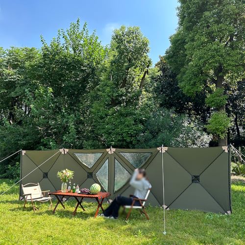 Outdoor Camping Windschutz Windbreaker Blocker mit transparenten Fenstern, Tragetasche und Stahlstangen für Strand Wohnwagen Wohnmobil von Generisch