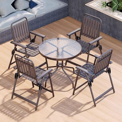 Outdoor Dining Set - Runder Glastisch mit 4 Klappstühlen, kompakte und stilvolle Möbel für Terrasse, Garten, Bistro, Hinterhof, Deck Outdoor Dining Set - Runder Glastisch mit 4 Klappstühlen, kompakte und stilvolle Möbel für Terrasse, Garten, Bistro, Hinterhof, Deck von Generisch