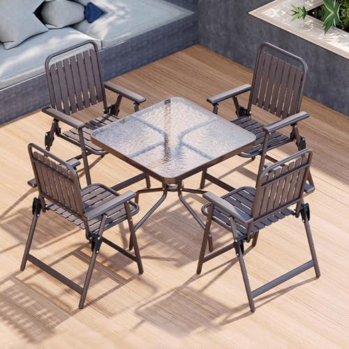 Outdoor Dining Set - Runder Glastisch mit 4 Klappstühlen, kompakte und stilvolle Möbel für Terrasse, Garten, Bistro, Hinterhof, Deck Outdoor Dining Set - Runder Glastisch mit 4 Klappstühlen, kompakte und stilvolle Möbel für Terrasse, Garten, Bistro, Hinterhof, Deck von Generisch
