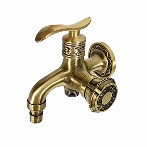 Outdoor Doppelhahn für Waschmaschine Garten Messing Wasserhahn Kaltwasserhahn Gelb Messing Wasserzapfhahn Langlebiger Schlauchanschluss von Generisch