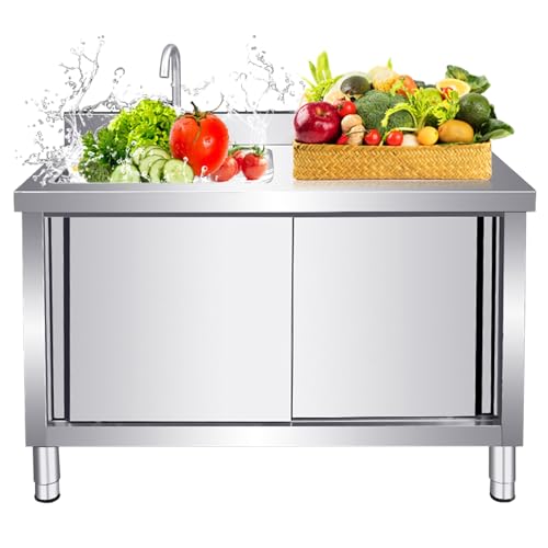 Outdoor Edelstahl Waschbeckenunterschrank mit Wasserhahn Mobiles freistehendes Waschbecken für Küche Werkstatt und Gastronomie - 1 Becken Design für effizienten Wasserablauf von Generisch