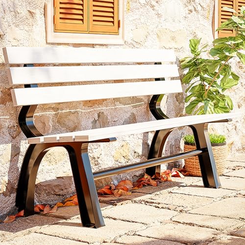 Outdoor Gartenbank - Allwetter Terrassenbank mit Rückenlehne, Sitzfläche aus Massivholz, wetterfester Aluminiumguss-Gestell für Garten, Veranda, Park von Generisch