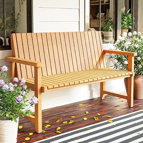 Outdoor Gartenbank Massivholz 2-3 Personen mit Rückenlehne und Armlehne Wetterfest für Garten, Veranda, Hinterhof und Park von Generisch