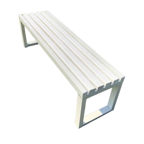 Outdoor Gartenbank Metall Wetterfest Lattenrost Sitzgelegenheit für 2-3 Personen Rückenfrei Design mit Befestigungslöchern Perfekt für Veranda oder Balkon - 120cm (Weiß) von Generisch