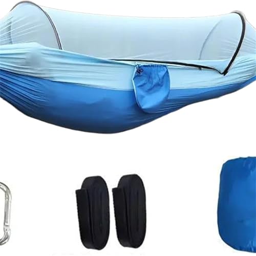 Outdoor-Hängematte mit automatischem Moskitonetz, Anti-Rollover-Funktion, doppelte Camping-Schaukel, geeignet für den Außenbereich (Blau) von Generisch