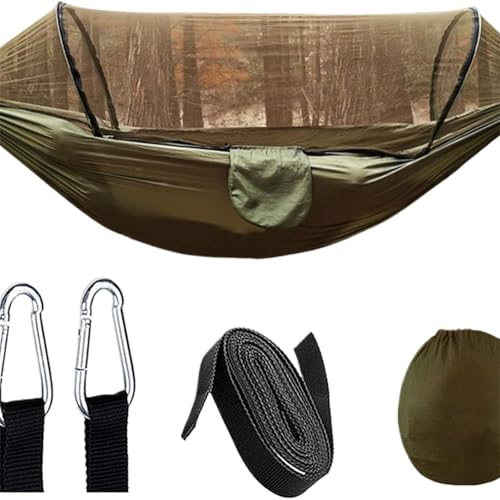 Outdoor-Hängematte mit automatischem Moskitonetz, Anti-Rollover-Funktion, doppelte Camping-Schaukel, geeignet für den Außenbereich (Dunkelgrün) von Generisch