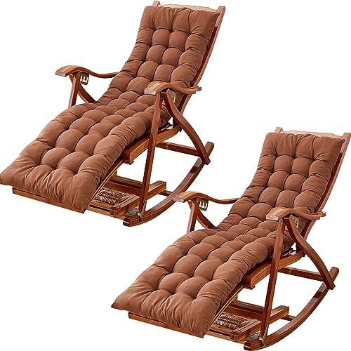 Outdoor Klappbarer Schaukelstuhl, Terrassen-Lounge-Sessel, 2er-Set, braune Kissen mit Bändern, dicke Rückenstützkissen für Innen- und Außenbereich, Entspannung von Generisch