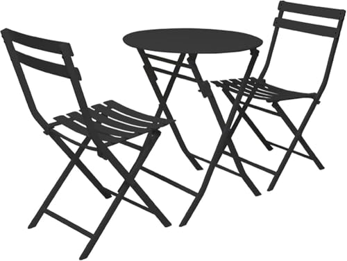Outdoor Klapptisch und Stuhl Set - 3-teiliges Metall Bistro Terrassenmöbel Set mit 2 Stühlen und 1 Tisch, tragbar für Camping und Picknick von Generisch