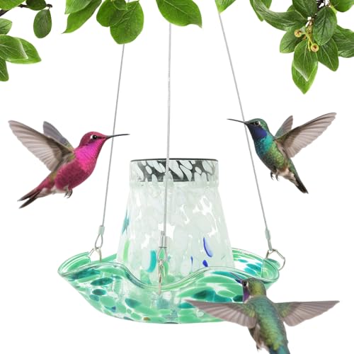 Outdoor Kolibri-Futterautomat | Solarglas Kolibri-Futterspender Mit Solarleuchte - Buntglas-Solardekoration Für Garten, Rasen Und Außenbereich, Terrassen-Deko Mit Solarenergie von Generisch
