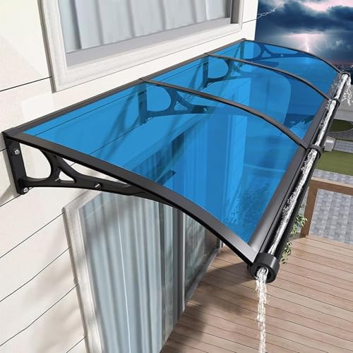 Outdoor Markise für Fenster & Türen Polycarbonat Vordach mit Halterung UV Schutz Regen & Schnee Schild Blau 100x400cm (39x157) Sunshade Tenda von Generisch