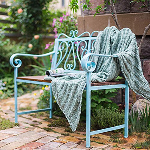 Outdoor Metall Gartenbank mit Gusseisenrahmen Allwetterpark Sitzgelegenheit Bequeme Armlehnen & Rückenstütze Perfekt für Terrasse, Balkon und Garten von Generisch
