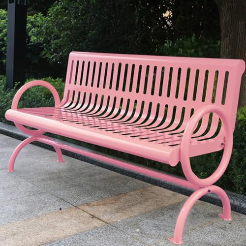 Outdoor Metall Gartenbank mit Rückenlehne Wetterfest Terrasse Sitzgelegenheit für Park Veranda und Balkon Stilvolles Rosa Design für Hof und Hof von Generisch