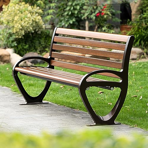 Outdoor Metall Terrasse Gartenbank Loveseat Stuhl mit Rückenlehne & Armlehnen Rostbeständiger Rahmen für 2-3 Personen Perfekt für Terrasse & Balkon 150 cm von Generisch