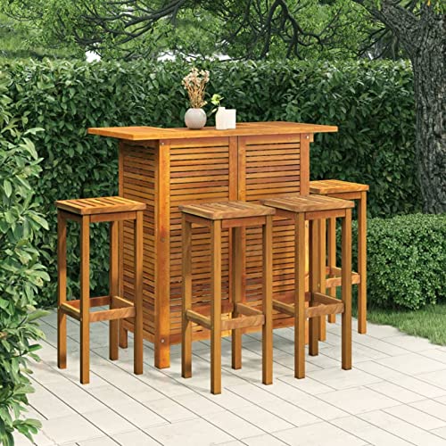 Outdoor Patio Dining Set mit Massivholz Akazie Tisch und Stühlen 5-teiliges Bar-Set mit quadratischen Sitz-Barhockern von Generisch
