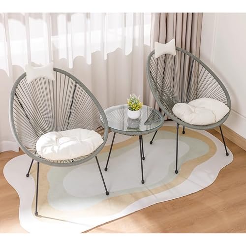 Outdoor Rattan Couchtisch Set mit 2 Stühlen Dreiteilige Freizeitmöbel für Garten, Balkon, Kaffee- und Teehäuser von Generisch