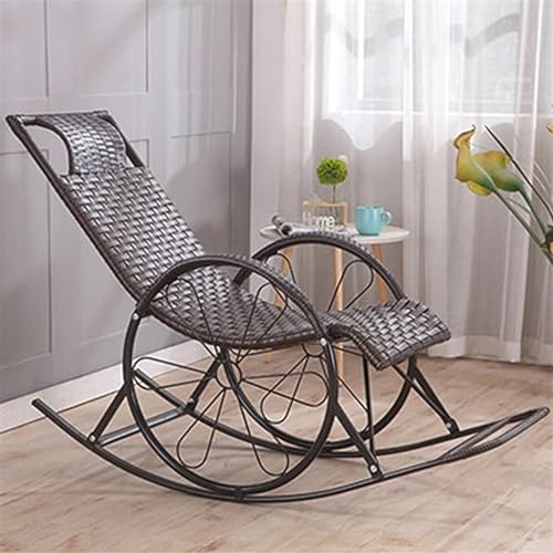 Outdoor-Rattan-Schaukelstuhl, verstellbarer Massivholzsitz mit hoher Rückenlehne, langlebiges Design mit 2 Rollen, hohe Tragfähigkeit für Veranda, Terrasse, Garten und Innenbereich von Generisch
