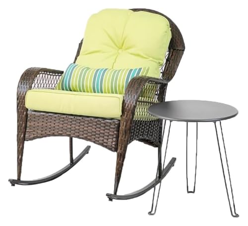 Outdoor Schaukelstuhl mit verdickten Kissen und Couchtisch, langlebiges Allwetter-Rattan-Design für Veranda, Garten, Hinterhof-Entspannung von Generisch