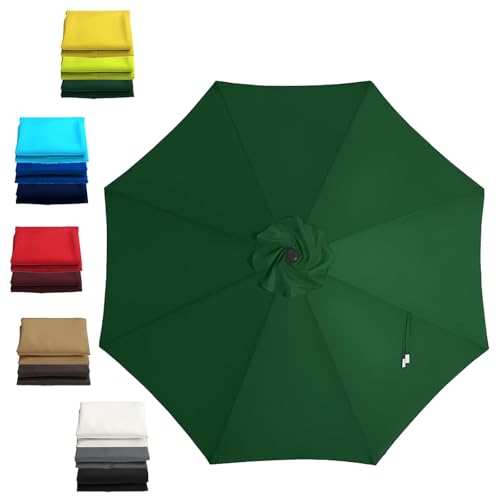 Outdoor Sonnenschirm Ersatzbezug 2/2.3/2.7/3.0 m, Sonnenschirm Balkon 6/8 Streben, Marktschirm Ersatzbespannung UV-Schutz Terrassenschirm Baldachin Ersatz Stoff(Dunkelgrün,300 cm/10 FT-6 Ribs) von Generisch