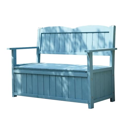 Outdoor Storage Bench Wooden Garden Deck Box with Backrest, 2-Seat Patio Bench Container for Garden Tools & Pool Toys, 250 kg Weight Capacity von Generisch