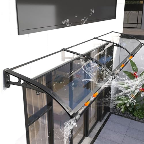 Outdoor Terrassenüberdachung Markise Regen- & Sonnenschutz - UV-beständige Polycarbonat-Abdeckung, gebogenes Design für Schnee- & Windschutz, strapazierfähiger Outdoor-Unterstand von Generisch