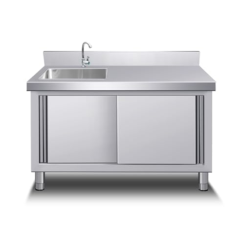 Outdoor Utility Sink Stainless Steel Laundry Sink with Cabinet, Workbench & Storage Shelves, Hot & Cold Wasserhahn für Waschküche & Restaurant von Generisch