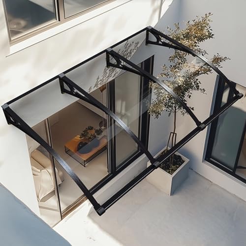 Outdoor Vordach mit Entwässerungsrinne, Polycarbonat, Terrassentürmarkise, UV Regen- und Schneeschutz für die Haustür (Klar, 100 x 200 cm) von Generisch