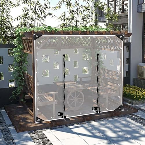 Outdoor Vorhänge - Wasserdicht Klar Plane Seitenteile mit Reißverschluss Tür Wetterfeste PVC Tarp Abdeckung Ösen Pavillon Pergola Terrasse von Generisch