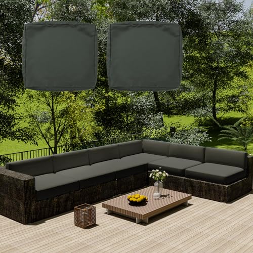 Outdoor wasserdichte dunkelgraue L Sofakissenbezüge 2er-Set, Rattan-Schonbezüge mit Reißverschluss, 60 x 60 x 10 cm, perfekt für Garten, Terrasse und Möbelschutz von Generisch