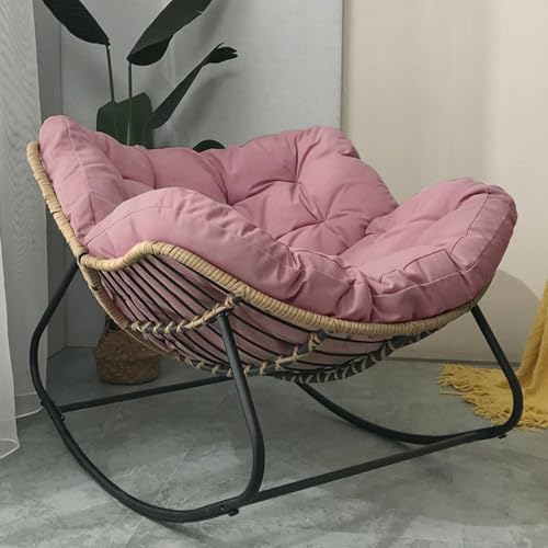 OutdoorRocking Chair mit Kissen - Übergroßer Rattan-Geflechtsessel Loungesessel Metallrahmen Eierwippe für Terrasse & Innenbereich - Stilvoller rosa gepolsterter Stuhl von Generisch