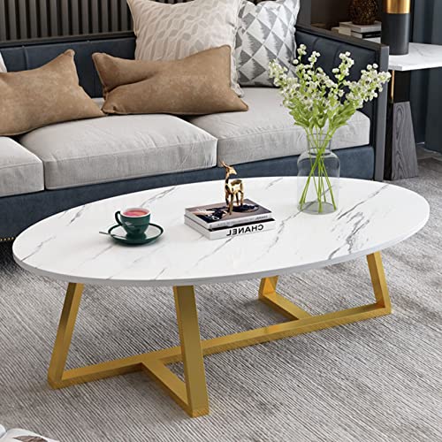 Ovale Couchtische für Wohnzimmer, moderner Sofa-Beistelltisch mit dekorativer Holzplatte und Metallrahmen, Industrie-Stil, stabil und einfach zu montieren, perfekt für Heimdekoration von Generisch