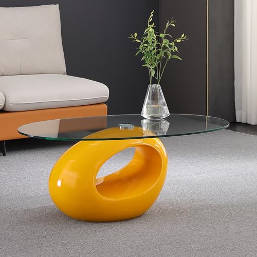 Ovaler Couchtisch aus Glas, moderner Cocktailtisch mit Tischplatte aus gehärtetem Glas und glänzendem Boden, perfekt für Wohnzimmer und Büro von Generisch