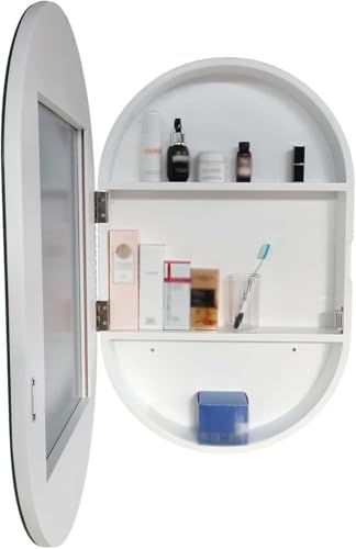 Ovaler Holzspiegelschrank für Badezimmer – weißer Kosmetikspiegel mit Ablage A (Farbe: Weiß) von Generisch