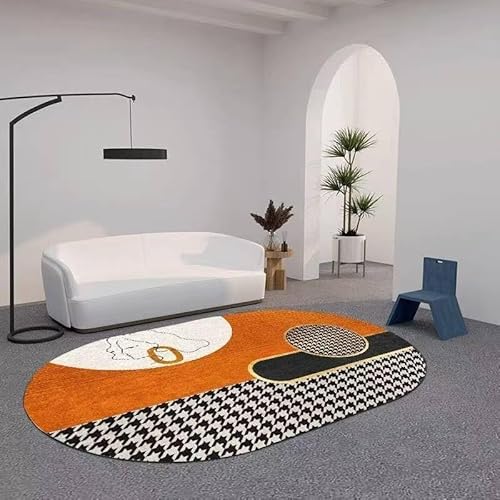 Ovaler Teppich für Wohnzimmer, weich, rutschfest, für Balkon, Schlafzimmer, Nachttisch, Heimdekoration, 80 x 160 cm, modernes geometrisches Orange von Generisch