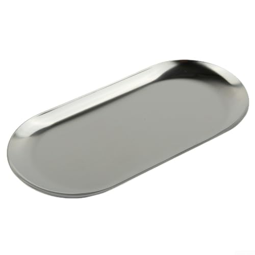Ovales Edelstahl-Serviertablet-Set für Restaurant, Dessertteller, Obstkuchen, Handtuch, Aufbewahrung, eleganter Essgeschirr-Organizer (Silber, S) von Generisch