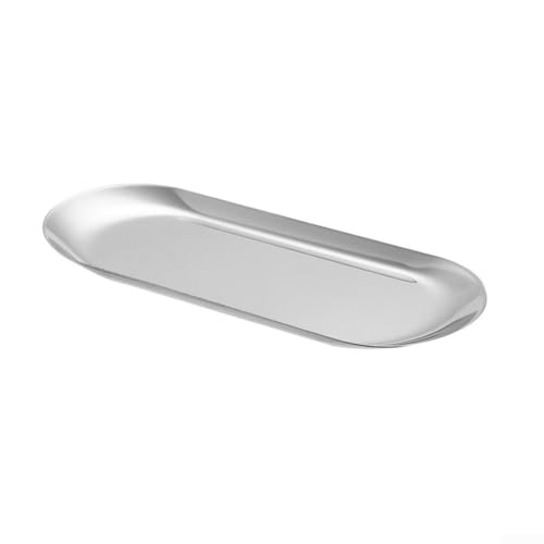 Ovales Edelstahl-Serviertablet-Set für Restaurant, Dessertteller, Obstkuchen, Handtuch, Aufbewahrung, eleganter Essgeschirr-Organizer (Silber M) von Generisch