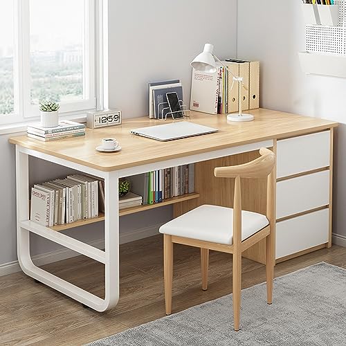 PC Study Schreibtisch mit Bücherregal, 3 Schubladen, moderner Home-Office-Schreibtisch/Arbeitsplatz für Studenten, einfacher und stilvoller Arbeitstisch von Generisch