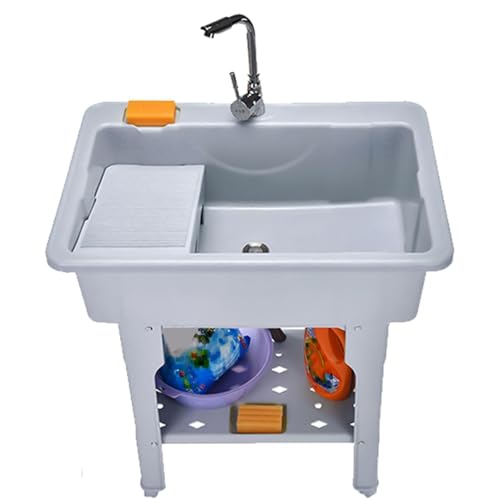 PP-Kunststoff-Waschtisch mit Wäschebrett, freistehendes Allzweckwaschbecken, Waschwanne, Reinigungsbecken mit Abtropfgestell und verstellbaren Füßen, Tragkraft 200 kg, für Waschküche, Garage PP-Kunststoff-Waschtisch mit Wäschebrett, freistehendes Allzweckwaschbecken, Waschwanne, Reinigungsbecken mit Abtropfgestell und verstellbaren Füßen, Tragkraft 200 kg, für Waschküche, Garage von Generisch