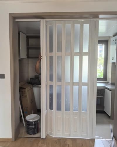 PVC-Falttür innen, weiße Eiche, Akkordeon-Louvre-Stil, Scheunen-Stil für Schlafzimmer, Kleiderschrank, Schiebetür PVC-Falttür innen, weiße Eiche, Akkordeon-Louvre-Stil, Scheunen-Stil für Schlafzimmer, Kleiderschrank, Schiebetür von Generisch