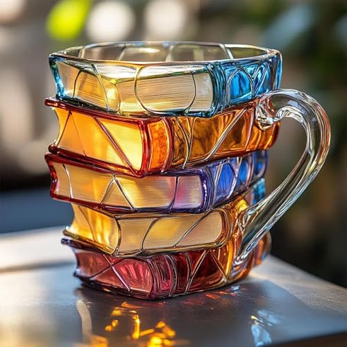 Painted Book Mug,Gemalte Buchbecher,Einzigartige Bücher Stack Kaffeebecher 2025,Neuheit 3D Gemalte Bücher Kaffeebecher,Sammlung Geschenke Für Literaturliebhaber (#A) von Generisch